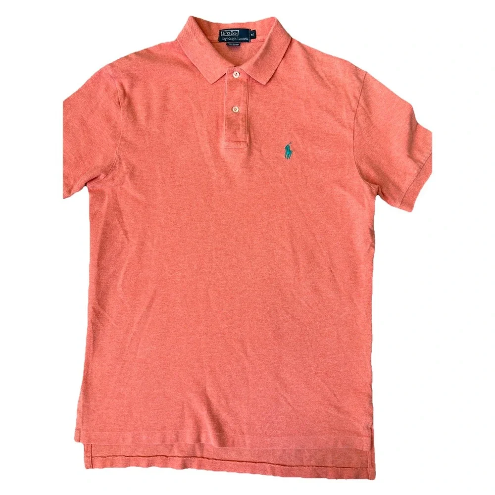Polo Ralph Lauren‎ Shirt Mens Medium M Orange Green Pony Rugby Polo SS